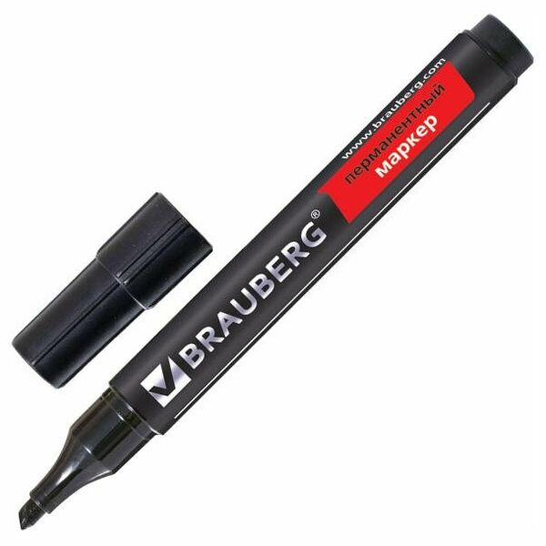 Маркер перманентный Brauberg Contract черный скошенный наконечник, 1 шт