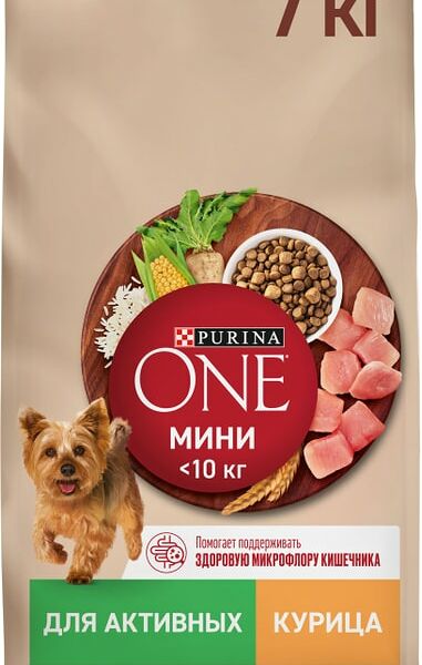 Сухой корм для собак Purina ONE для мелких пород с активным образом жизни с курицей и рисом 7кг