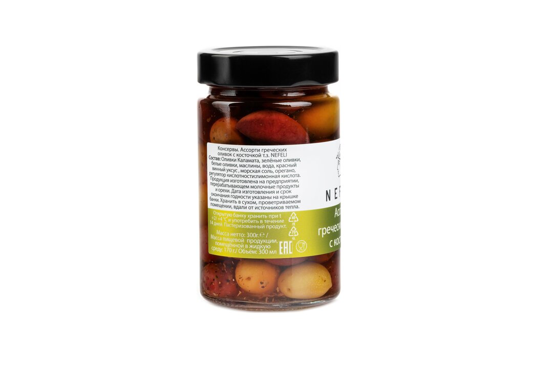 

Оливки Nefeli Ассорти Греческие с косточкой