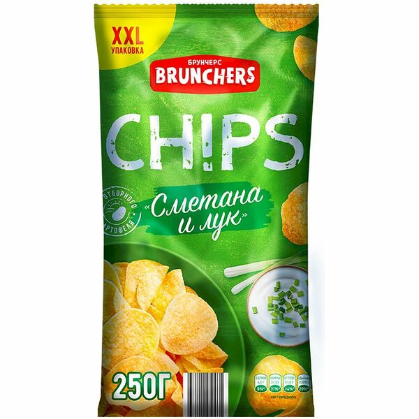 Чипсы Brunchers из натурального картофеля со вкусом сметаны и лука 250г