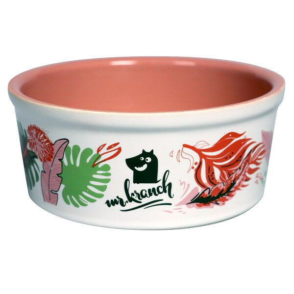 Миска для собак и кошек MR.KRANCH Тропики из фарфора розовая 450мл