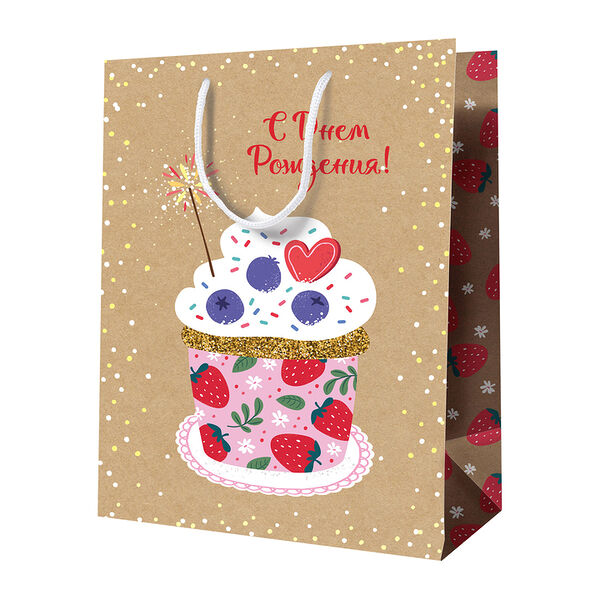 Пакет подарочный Meshu Большой торт 26х32х12 см крафт