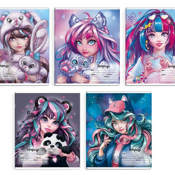 Тетрадь Девушки клетка 24л мелованный картон, в ассортименте