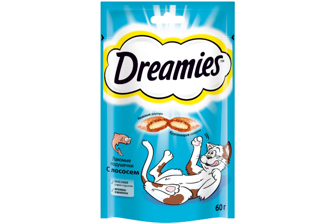 

Лакомство для кошек Dreamies подушечки с лососем 60 г