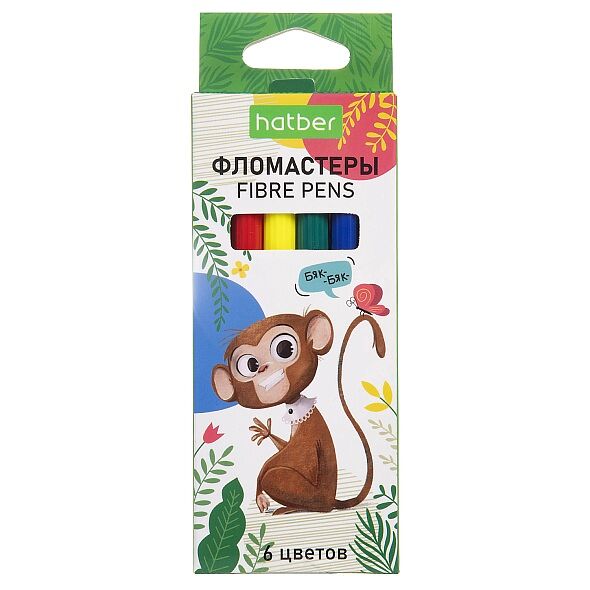 Фломастеры Hatber Eco Zoo, 6 цветов