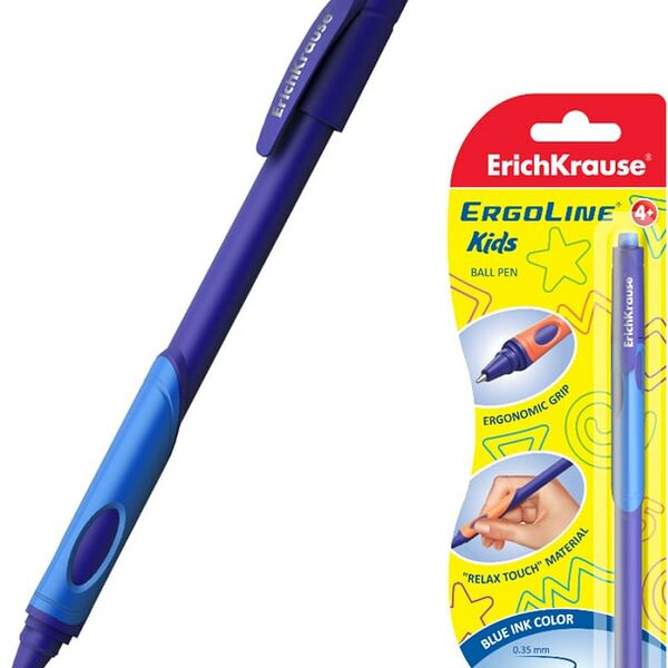 Ручка ErichKrause ErgoLine Kids Stick&Grip Neon Super Glide Technology шариковая синяя 0.7 1шт