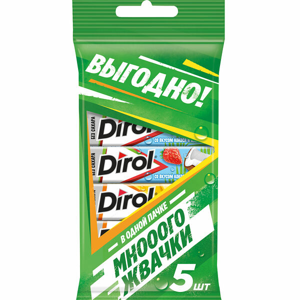 Жевательная резинка Dirol ассорти без сахара Кокос и клубника и Арбузно-дынный коктейль 13.6г х 5