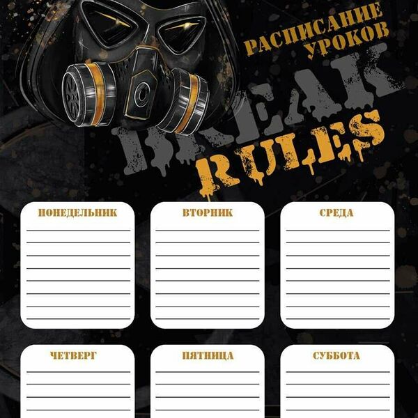 Расписание уроков Темный Райтер, А4, мелованный картон, 210x297 мм