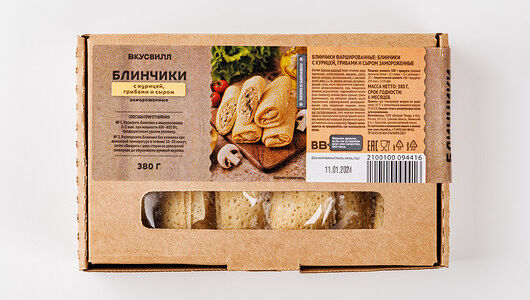 Блинчики с курицей, грибами и сыром, замороженные(Продукт замороженный)