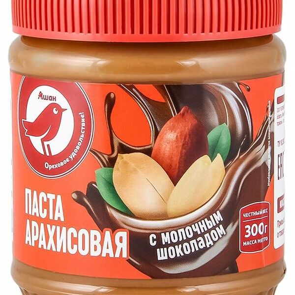 Паста арахисовая АШАН Красная птица с молочным шоколадом