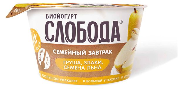 

Биойогурт Слобода Семейный завтрак с грушей грецким орехом злаками и семенами льна 190 г