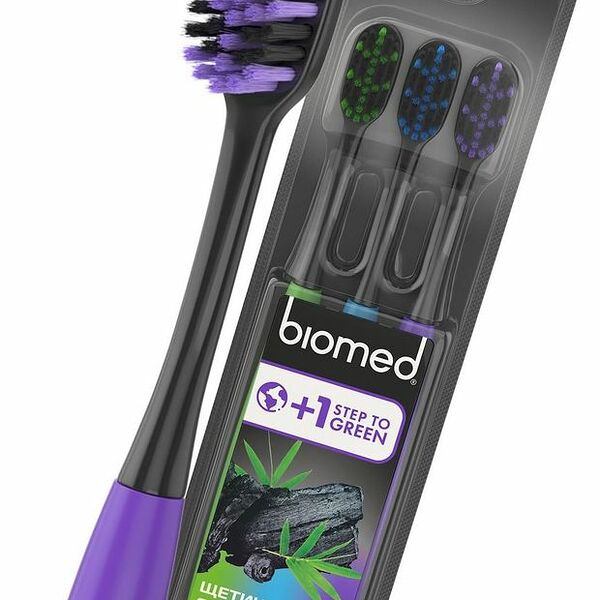 Зубная щетка Biomed Black с древесным углем Medium 3 шт