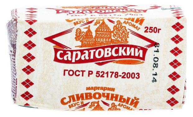 

Маргарин сливочный САРАТОВСКИЙ со сливочным вкусом и ароматом 60%, 250г