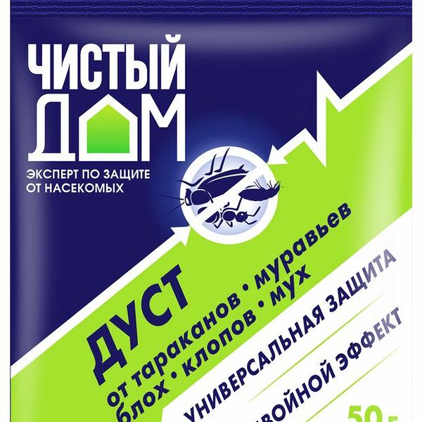 Инсектицидное средство от тараканов дуст Чистый дом Двойной эффект