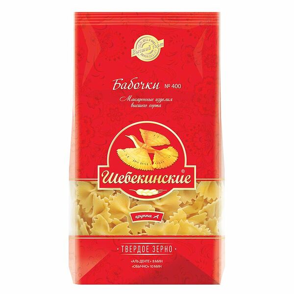 Макароны Шебекинские Бабочки группа А, высший сорт 350г