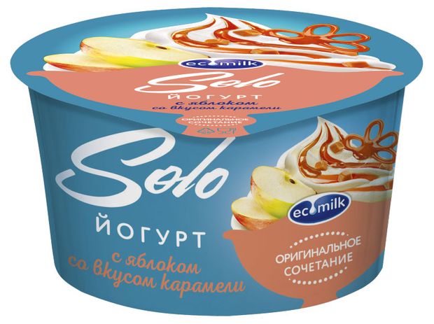 

Йогурт Экомилк Соло с яблоком и со вкусом карамели 4,2%, 130г