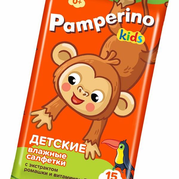 Детские влажные салфетки Pamperino с экстрактом ромашки и витамином Е 15 шт