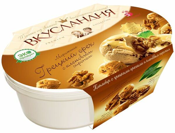 Мороженое пломбир Вкусландия Грецкий орех с кленовым сиропом 15,9% 450 г