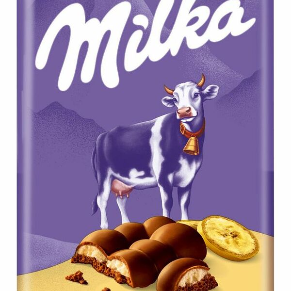 Шоколад молочный пористый Milka Bubbles с бананово-йогуртной начинкой 87г