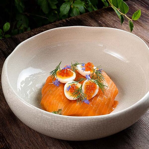 Оливье с подкопченной форелью