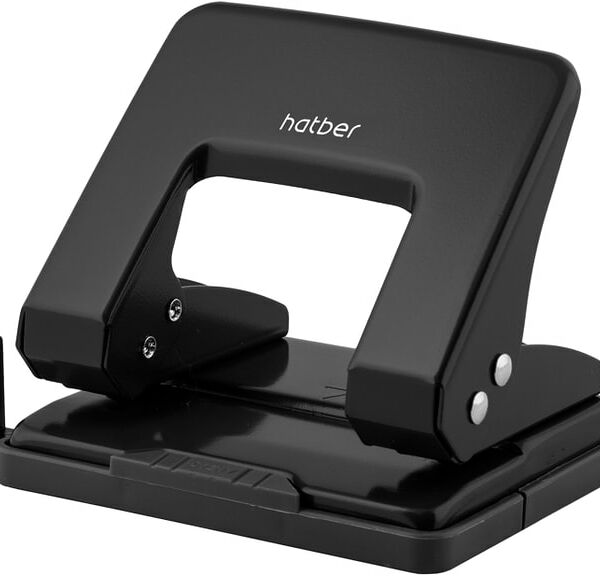Дырокол Hatber цельнометаллический с линейкой черный 20л