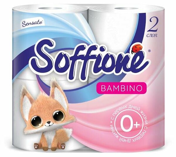 Туалетная бумага Soffione Sensato Bambino 2 слоя, 4 рулона