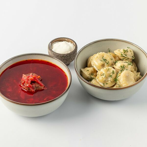 Комбо: Борщ с говядиной и Пельмени с говядиной и свининой