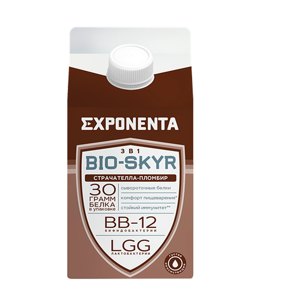 Напиток кисломолочный Exponenta Bio-Skyr страчателла-пломбир обезжиренный с высоким содержанием белка, 500 г