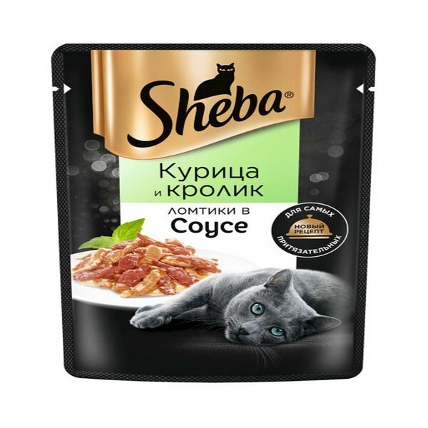 Корм консервированный полнорационный SHEBA®️ д/взр, кошек с курицей и кроликом. «Ломтики в соусе. Курица и кролик» 75г