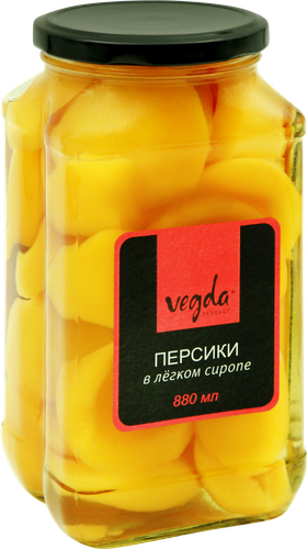 

Персики в лёгком сиропе Vegda, 880 мл