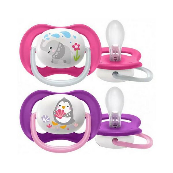 Пустышка силиконовая Ultra Air декор Пингвин/Слоненок, 6-18 мес, (уп. 2 шт.)