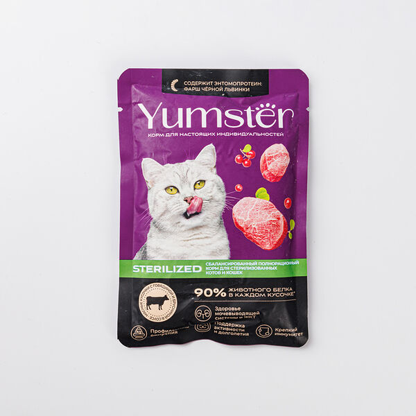 Корм влажный для стерилизованных кошек мясные кусочки с говядиной и брусникой в соусе, 85 гр