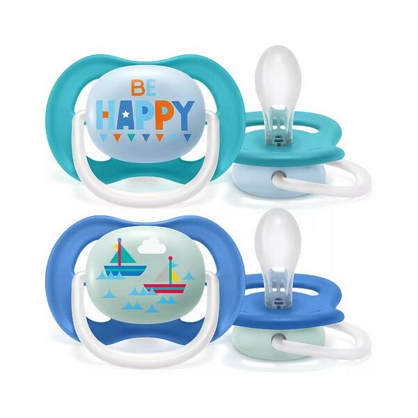 Пустышка силиконовая Ultra Air декор Кораблик/Be Happy, 6-18 мес, (уп. 2 шт.), для мальчиков Philips AVENT имп. Philips Consumer Lifestyle B.V; Импортер/Организация уполномочена принимать претензии от покупателей10