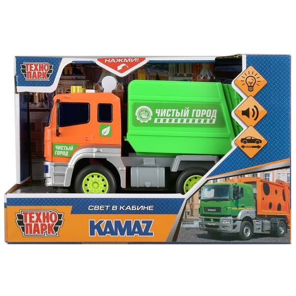 Машина пластик свет-звук KAMAZ МУСОРОВОЗ 17 см инерция оранж