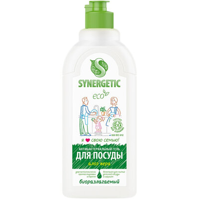 Гель для мытья посуды Synergetic Алоэ биоразлагаемый 500 мл, крышка в ассортименте