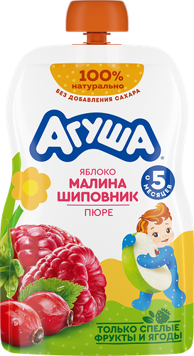 Пюре фруктово-ягодное детское Агуша Яблоко-малина-шиповник с 5 месяцев 90 г