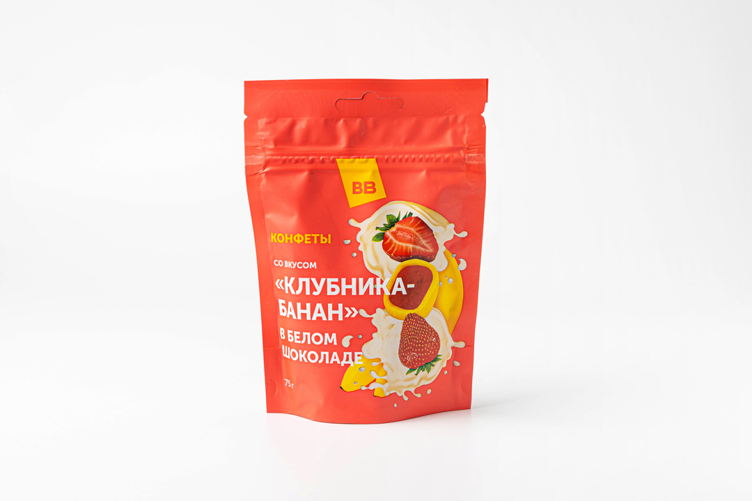 

Конфеты ВкусВилл со вкусом "Клубника-банан" в белом шоколаде, 75 г
