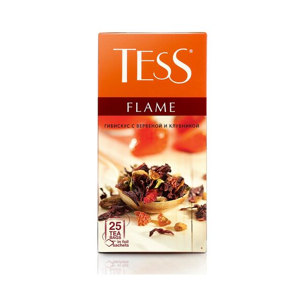 Чайный напиток травяной Tess Flame гибискус с аром земляники с розовым перцем  пак вес 25х2г