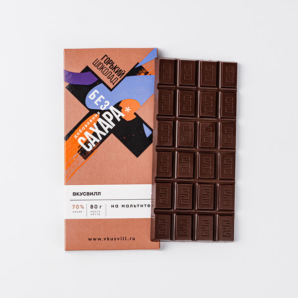 Шоколад ВкусВилл горький на мальтите и стевии, 80г