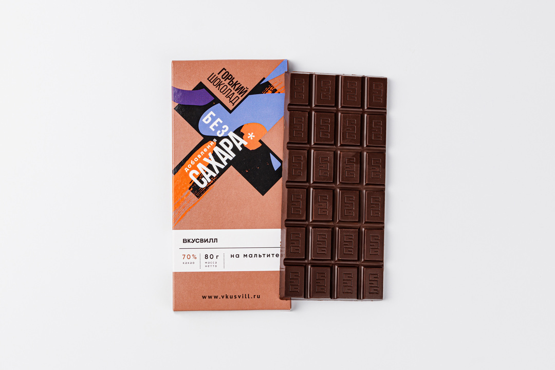 

Шоколад ВкусВилл горький на мальтите и стевии, 80 г