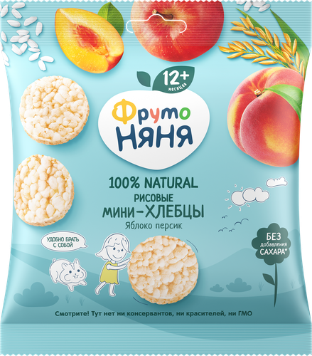 

Мини-хлебцы ФрутоНяня рисовые с яблоком персиком и пребиотиком 30 г