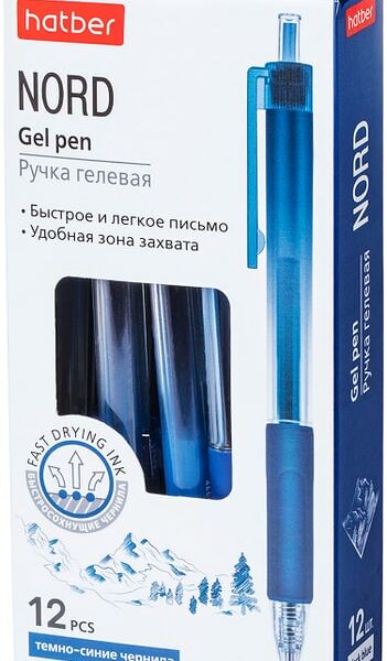 Набор ручек Hatber Nord автоматическая чернила fast dry гелевая темно-синяя 0.5мм 12шт