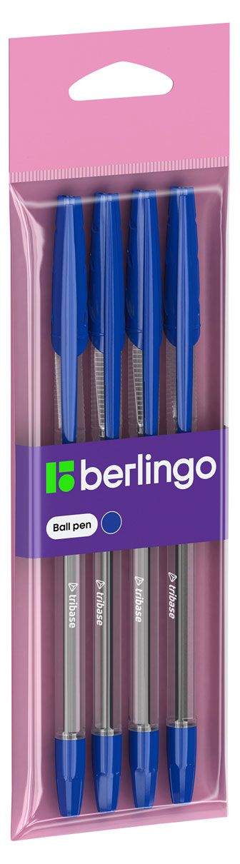 

Ручки шариковые синие Berlingo Tribase 1мм 4шт.