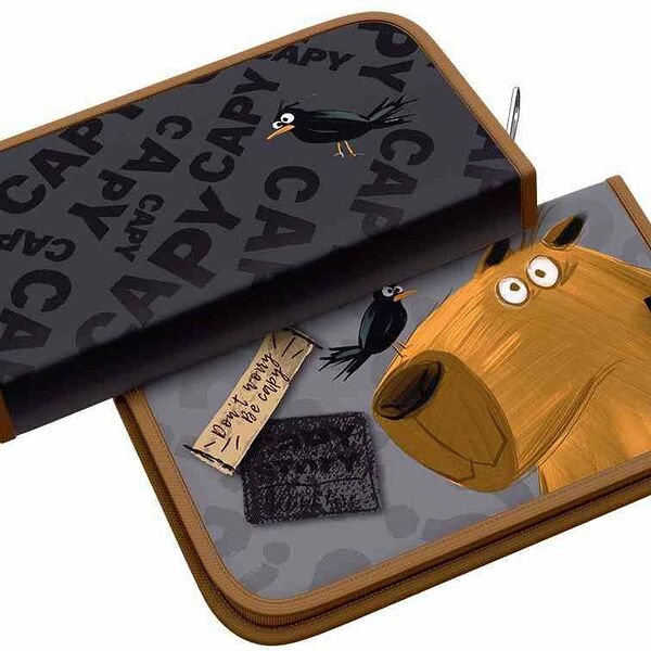 Пенал-книжка с 1 отделением на молнии ErichKrause Happy Capy, 12×12×21 см