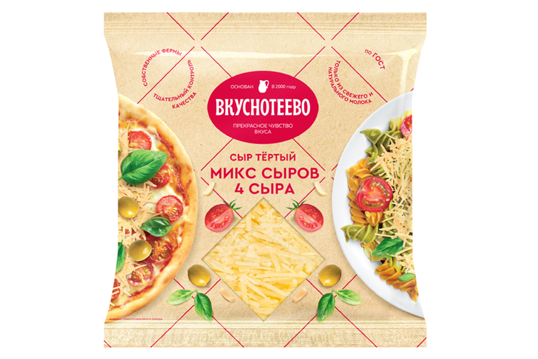 

Сыр Вкуснотеево Микс сыров 4 сыра 45% тёртый 150 г