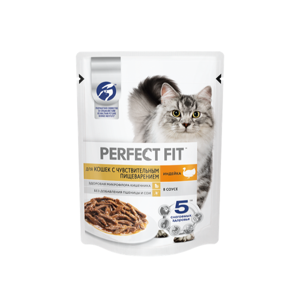 Влажный корм PERFECT FIT™ для кошек с чувствительным пищеварением, с индейкой в соусе 75 г