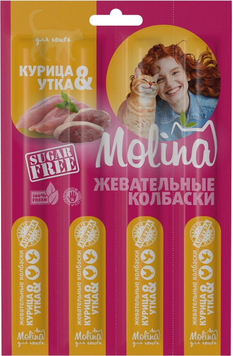 

Лакомства для кошек Molina жевательные колбаски курица и утка 20 г