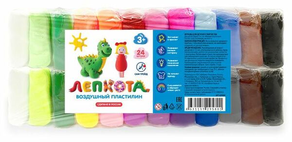 Пластилин ЛЕПКОТА Воздушный 24 брикета в ассортименте 240 г