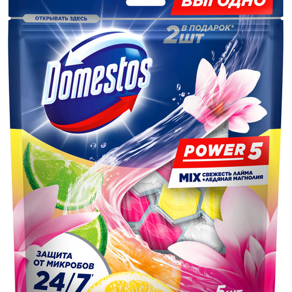 Блок для унитаза DOMESTOS Power 5 Магнолия, лимон, 5шт