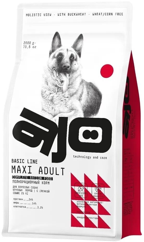 

Сухой корм для собак Ajo Basic Line крупных пород с гречкой, индейкой и олениной 2 кг